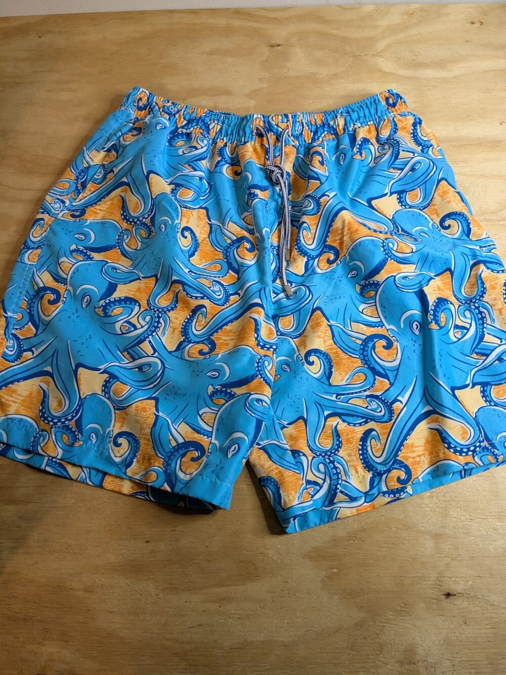 Peter Millar Mens Swim Trunks Sz Large Blue Orange Octopus Swim Shorts